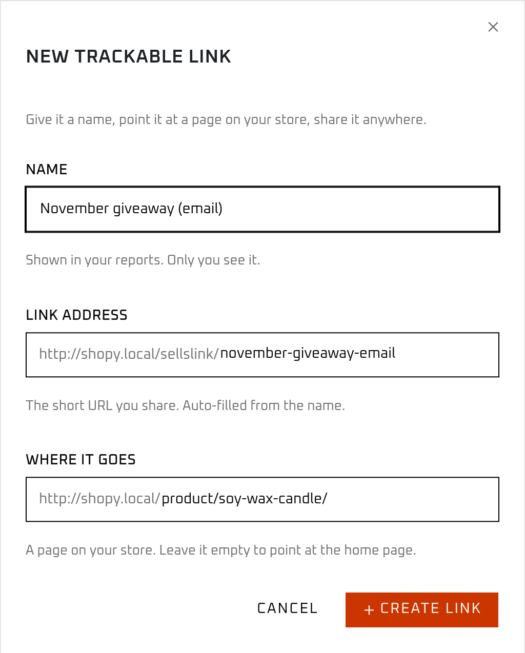 Creating a new trackable link